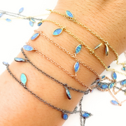 Created Blue Opal Tear Drop Shape Dangle Chain